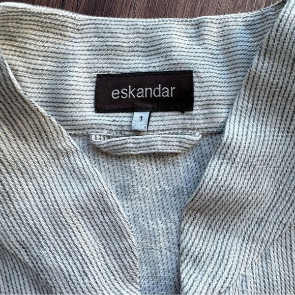 Eskandar Beachy STITCH EFFECT LINEN Stripe Blazer WIDE CHINESE COLLAR JACKET - Picture 11 of 16